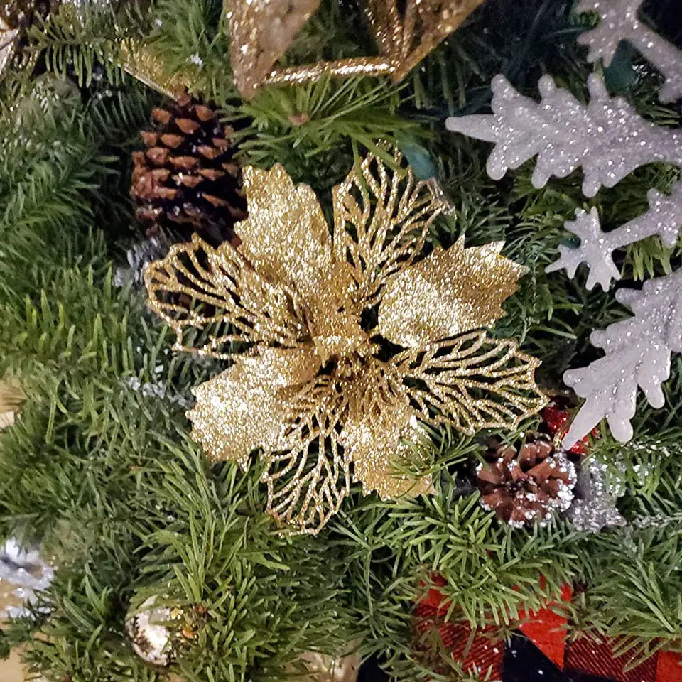 10 pezzi di decorazioni natalizie, fiori artificiali natalizi con clip, decorazioni scintillanti per l'albero di Natale, pendenti natalizi | Leroy Merlin