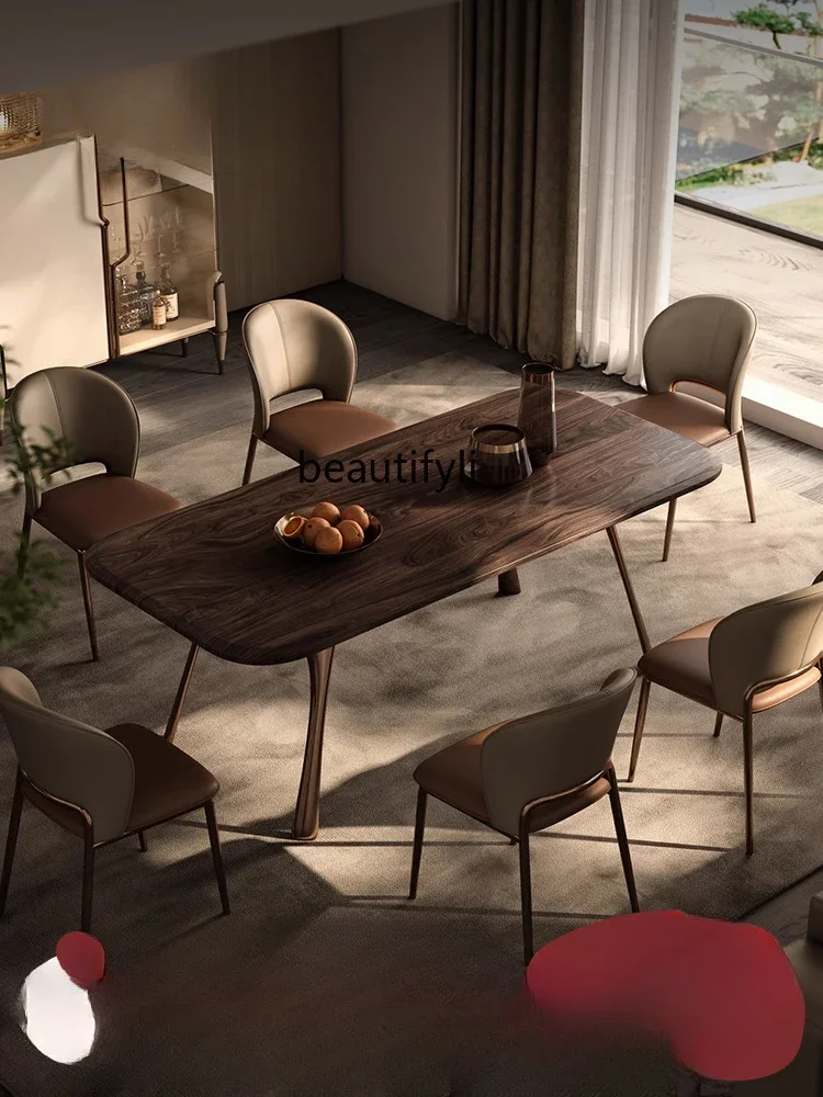 

North America Black Walnut Wood Table Rectangular Villa New Chinese Style Light Luxury Dining Table