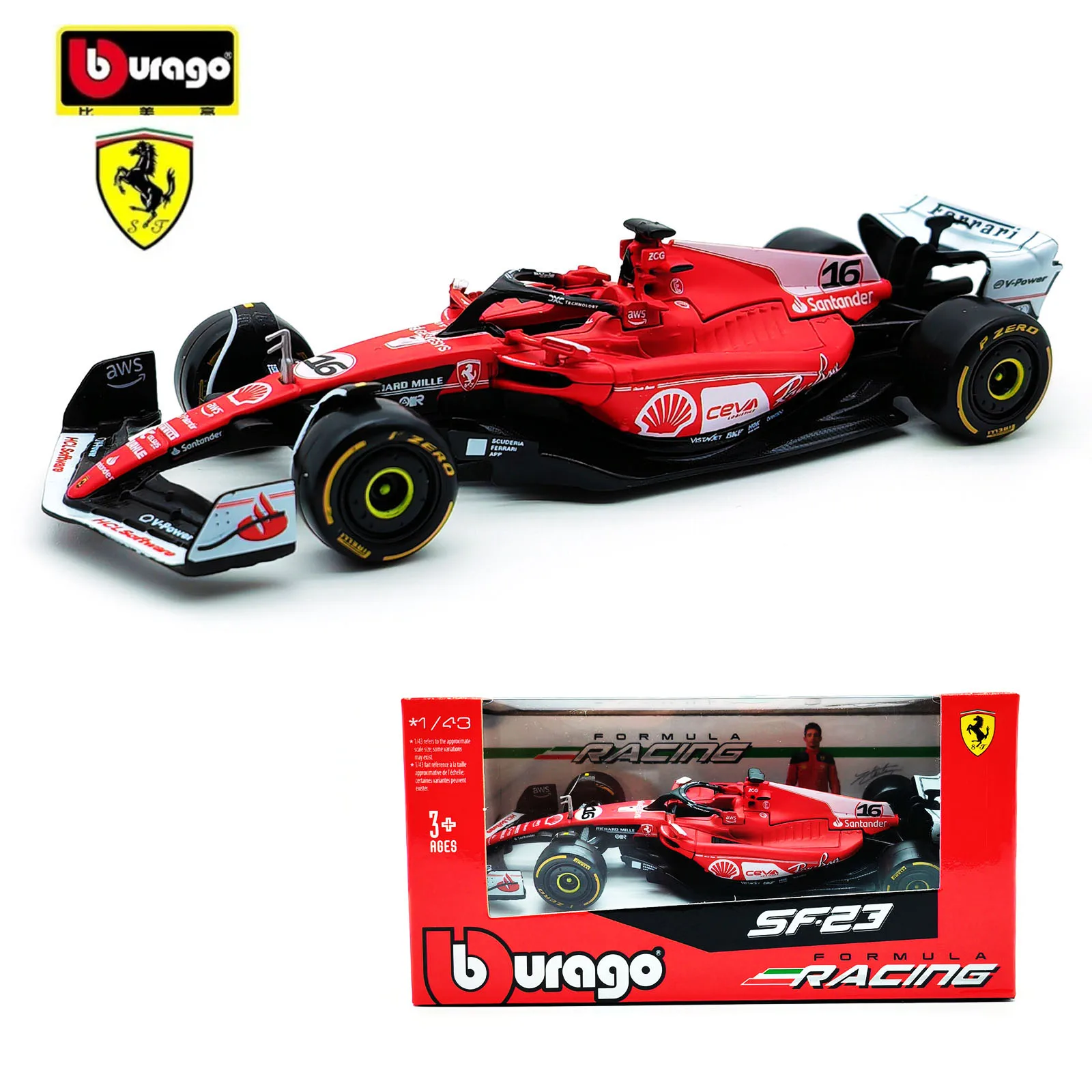 Bburago 1:43 2023 Ferrari SF23 Monza #16 #55 F1 Racing Formula Car Static Simulation Diecast Alloy Model Car