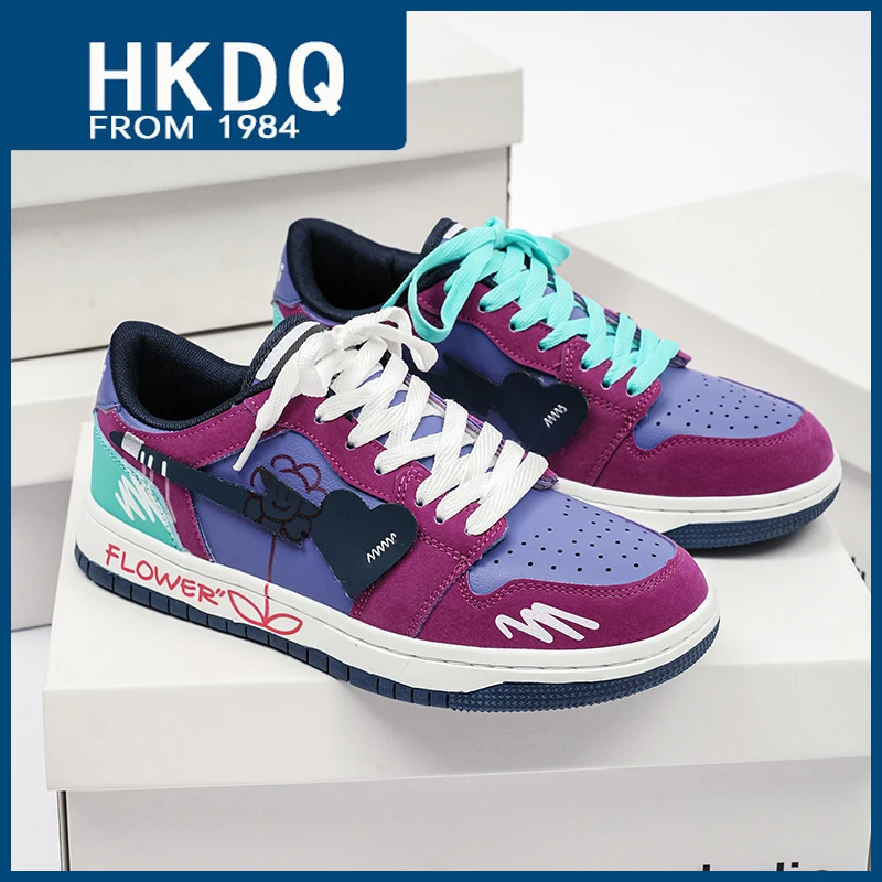 

HKDQ Fashion Chunky Skateboard Shoes For Men Leather Breathable Non-slip Male Casual Sneakers Flower Men's Designer Sports Shoes