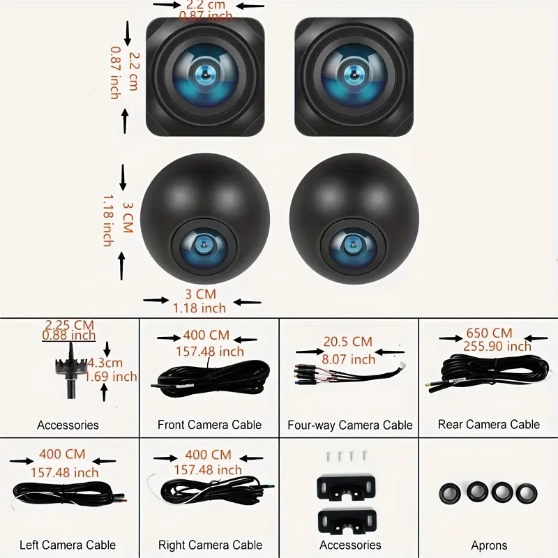 360도 파노라마 자동차 후방 카메라 야간 투시 풀 컬러 AHD1080P 전방+후방+좌측+우측 서라운드 뷰 (안드로이드 라디오용)