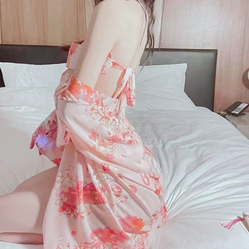 Sexy Sleepwear Women Underwear Robe Print Floral Pajama Sets Homewear Kimono Japanese Long Sleeve Mini Dresses Nightwear