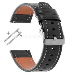 Premium Quick - Release Brown Cowhide Leather Watch Strap - Universal Replacement Bracelet - 20mm (Black)