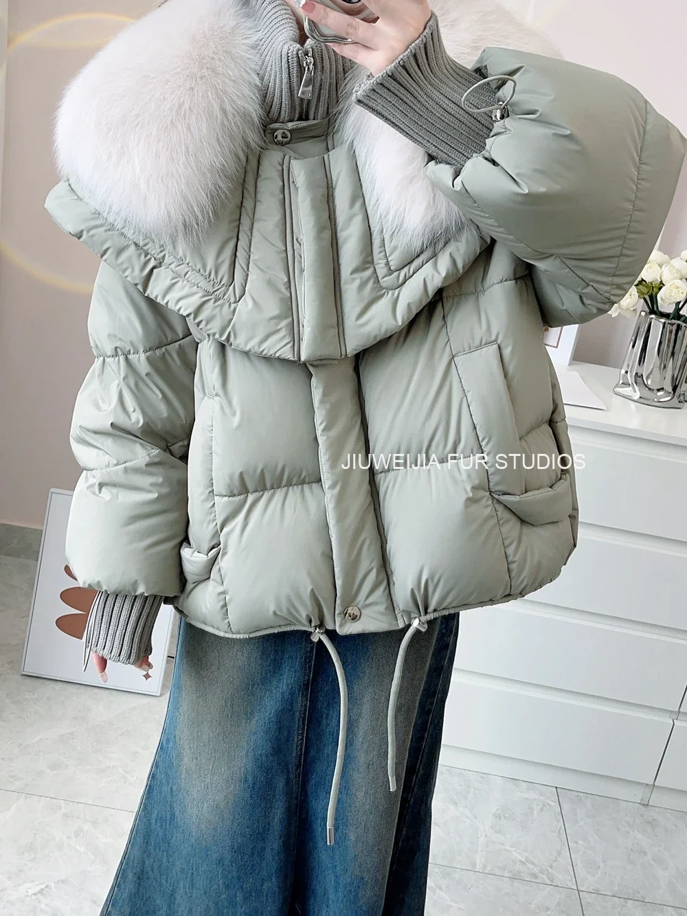 Fashionable Fox Fur Collar Fur Coat for Women 2023 Winter New Short Thickened Warm White Goose Down Down Jacket Parka Female