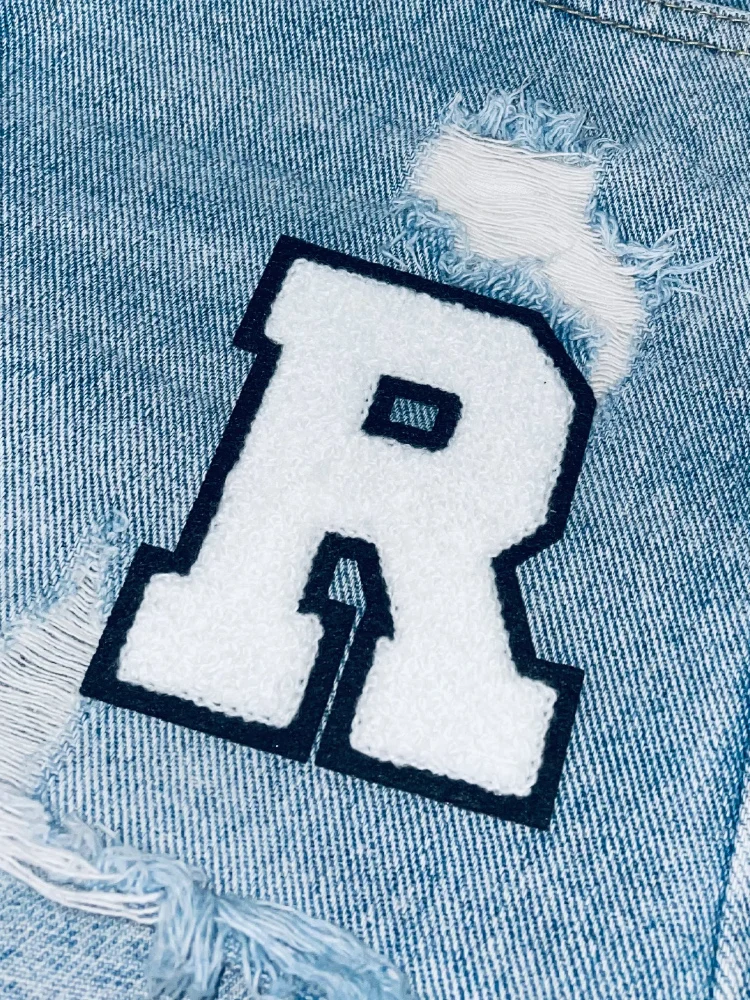 8cm Black & White Chenille Embroidered Letter Patches