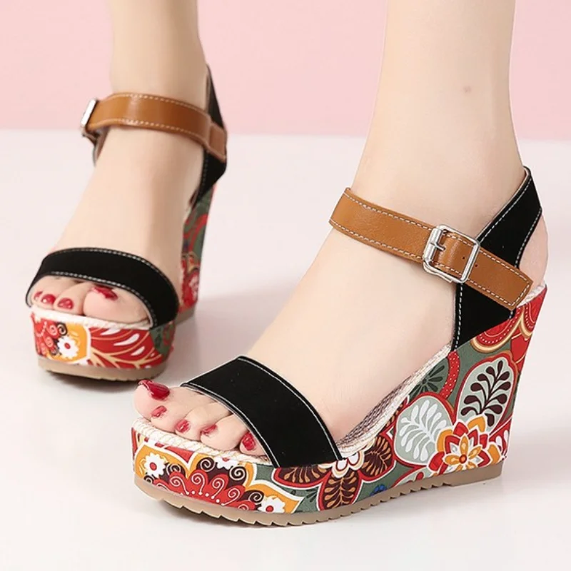 

Women's Shoes 2023 Summer New Fashion Platform Open Toed Wedges Sandals Female Floral Ankle Strap Luxury Sandals Zapatos Mujer