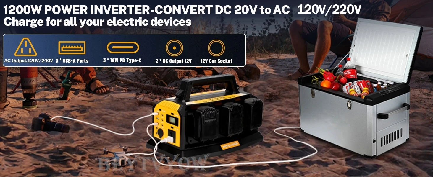 1000W Power Inverter 6A Battery Charger Compatible with Dewalt 20V Li-ion Batter