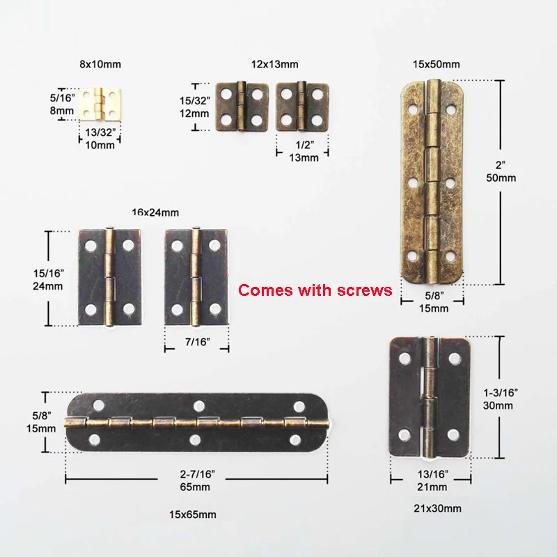 10pcs Metal Hinge For House Miniature Cabinet Furniture Fitting home hardware Mini Lengthened Antique Brass Bronze Jewelry