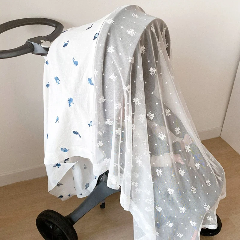 

Muslin Embroidery Baby Stroller Mosquito Net Insect Repellent Mesh Cover for Baby Pram Carriage Sunshade Cover 130*100cm