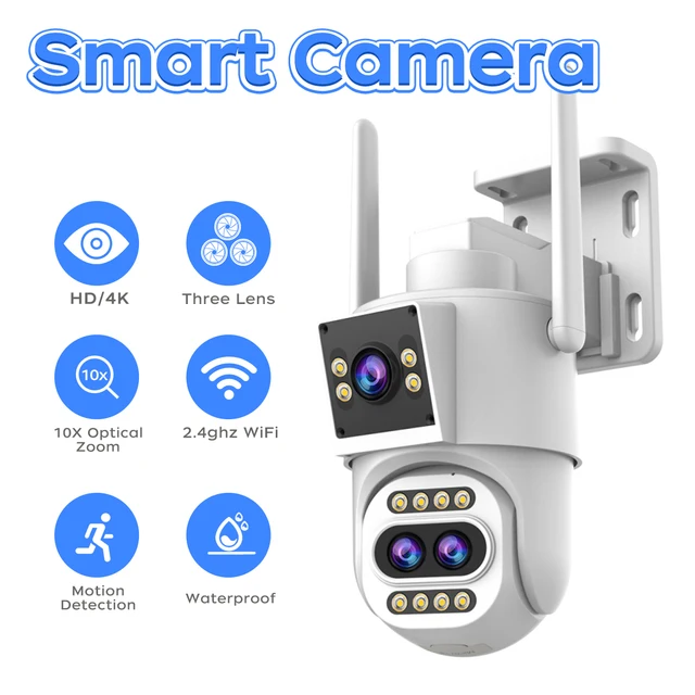 Jooan 5K 4K HD Wifi PTZ caméra extérieure trois objectifs double écran 10X Zoom suivi automatique sécurité IP caméra CCTV Surveillance vidéo 1