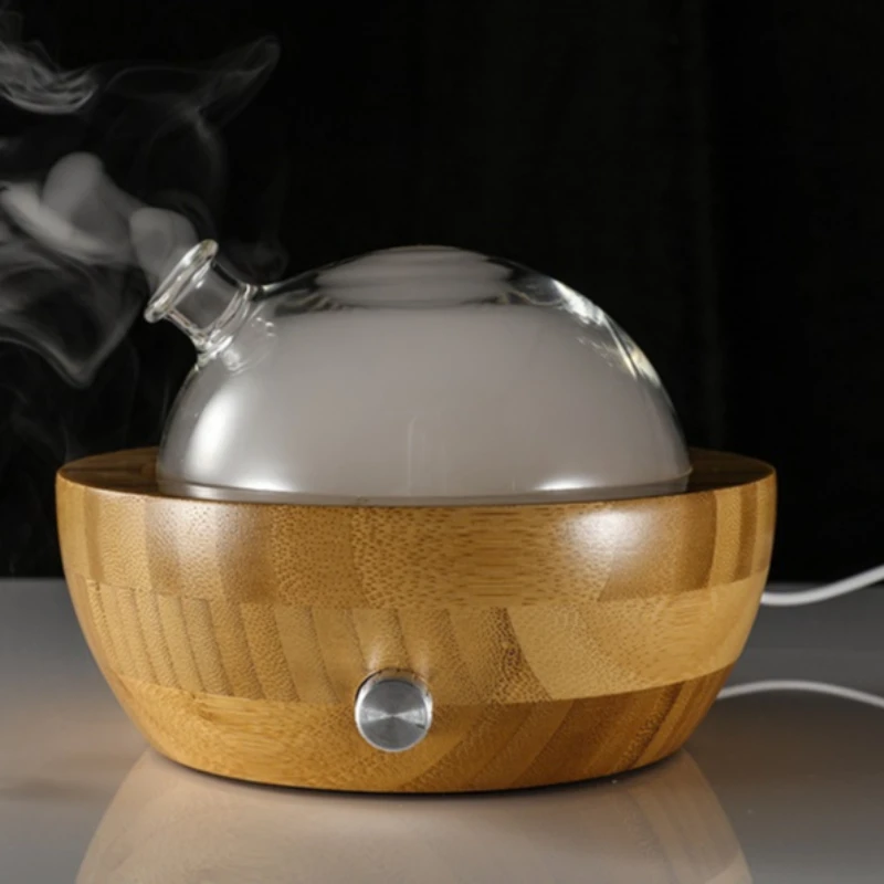 

70ml Fragrance Waterless Essential Oil Aroma Diffuser, Bamboo Base and Glass Essential Oil Nebulizer for Home
