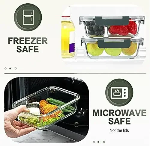 2025 USA 10 Packs 30 oz Glass Meal Prep Containers,Glass Food Storage Containers w/ Lids,Airtight Glass Lunch Bento Gray 4