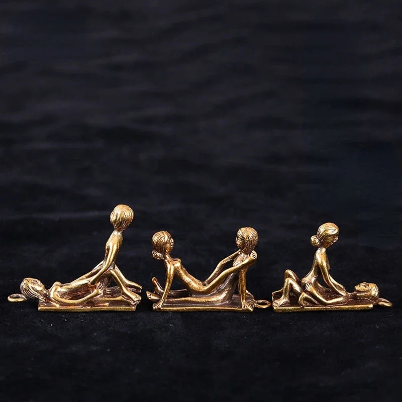 창의적인 순수 구리 커플 아트 키 체인 펜던트, 황동 커플 펜던트 키 체인, 작은 구리, 살아있는 장식 인형, 1 개