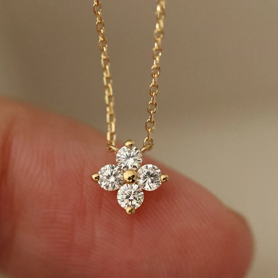 Real 925 Sterling Silver Fashion Sweet Zircon Flower Pendant Necklace For Women Wedding Party Fine S925 Jewelry