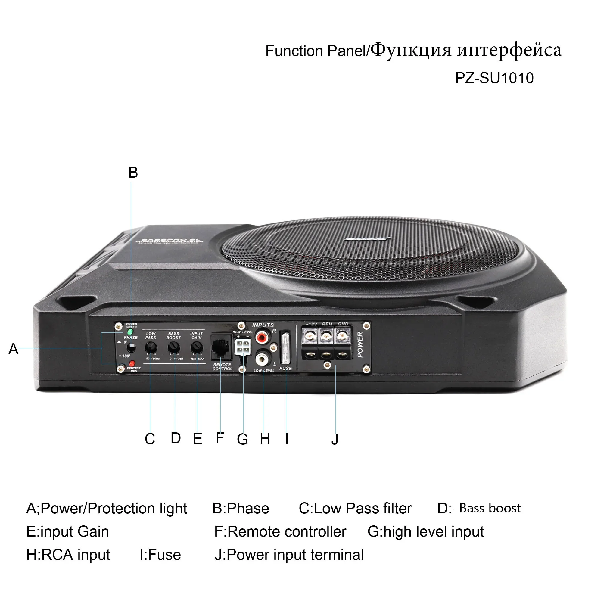 10&ldquo;inch Car Seat Active Subwoofer With Aluminum Case Big Output Power 600W PZ-SU1010