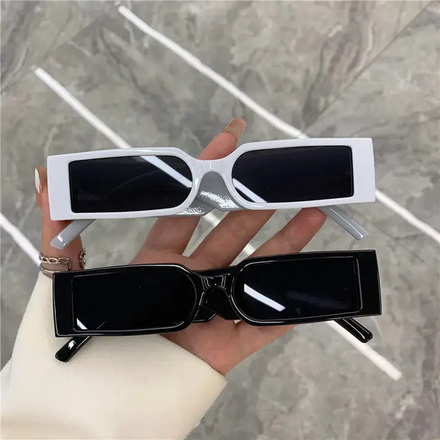 Солнцезащитные очки в прямоугольной оправе UV400 для мужчин и женщин, Модные Винтажные дизайнерские темные очки в стиле хип-хоп, маленькая оправа, черные 1