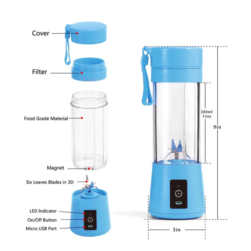 Portable, personal size smoothie and smoothie, portable fruit machine 13 oz  USB charging juicer, ice blender home /, 380 ml - AliExpress