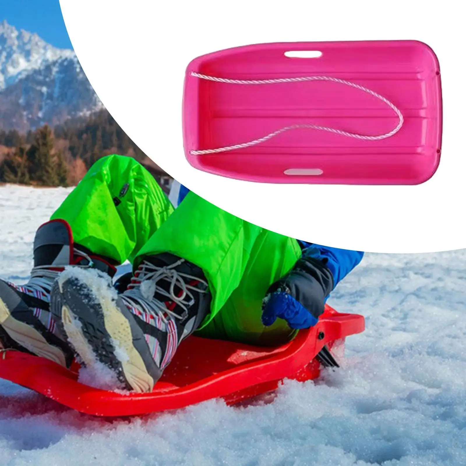 Winter Snow Sled Luge Grass Skiing Board Downhill Sprinter Sleds Toboggan with Pull Rope for Garden Yard Outdoor Accessories