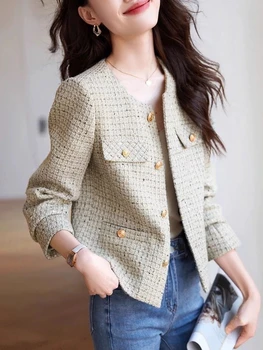 Veste courte Vintage verte pour femmes, tendance printemps-automne, Design ajusté à la mode avec Style Noble