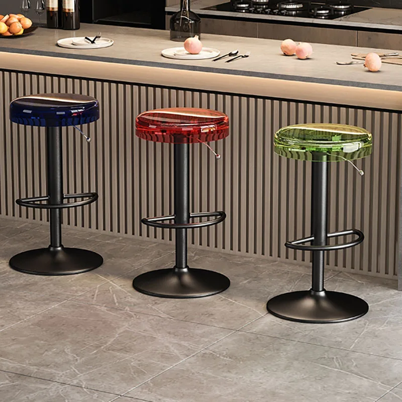 

Luxury Modern Design Bar Stool Metal High Quality Minimalist Black Chairs Round Recreational Soft Taburetes De Bar Furniture