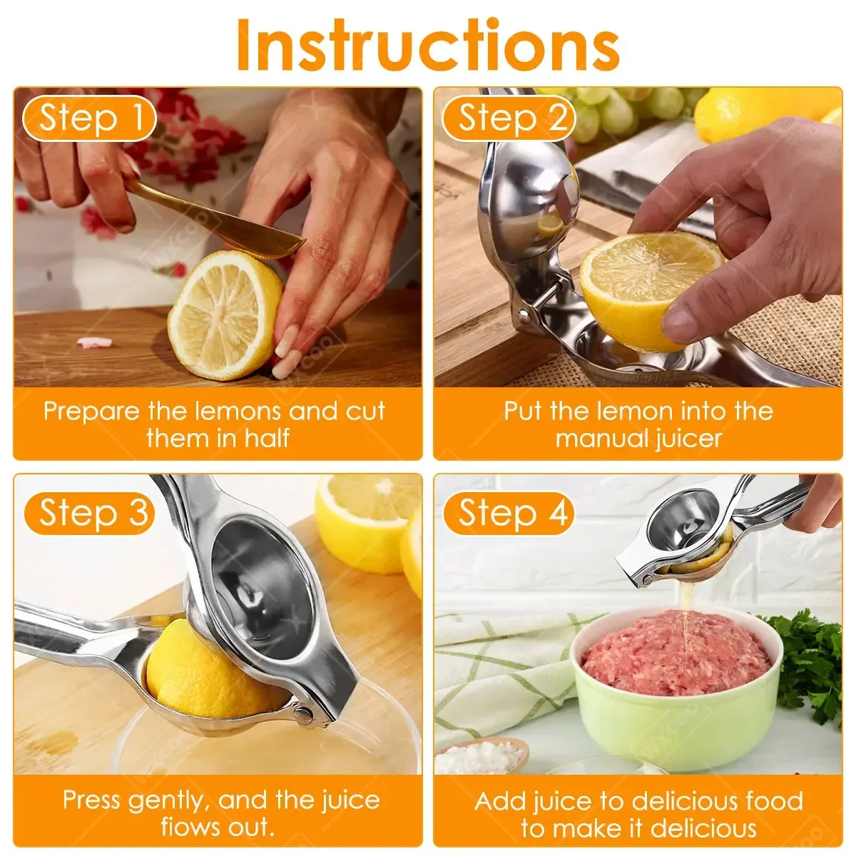 Lemon Squeezer Stainless Steel Manual Citrus Juicer Hand Pressed Lemon Orange Fruit Juicer Easy to Clean Kitchen Accessories