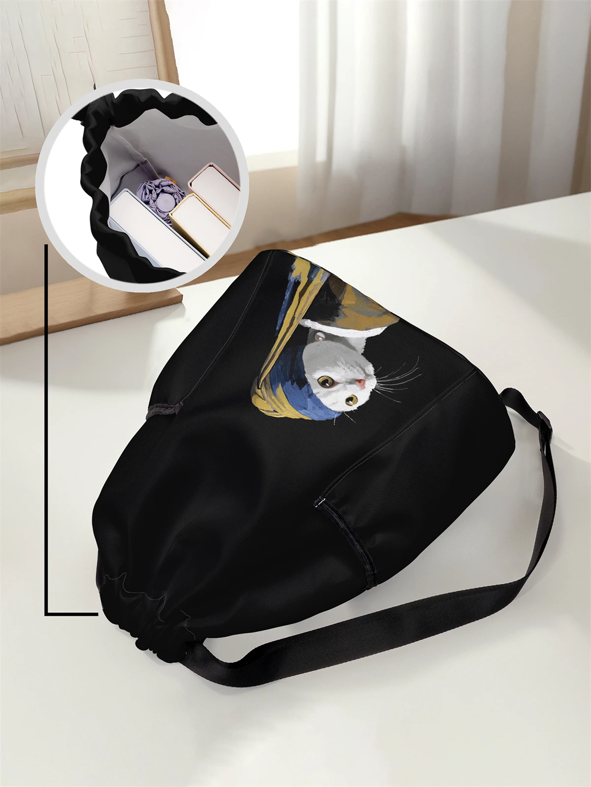 Cat Pattern Drawstring Backpack - Large Capacity Durable Fitness Bag, Adjustable Shoulder Straps, Sports Beach Backpack