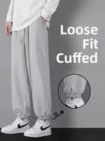 Men's Casual Sports Long Pants Spring Autumn Thin Elastic Loose Fit Nine Point Pants All Match Men's Cuffed Long Trousers Big...
