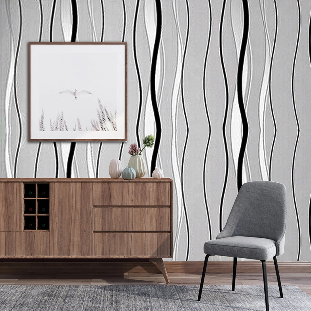 Voltsify Modern Curve Striped Non-Woven Wallpaper for both Residential and Commercial Applications, 950cm L x 53cm W