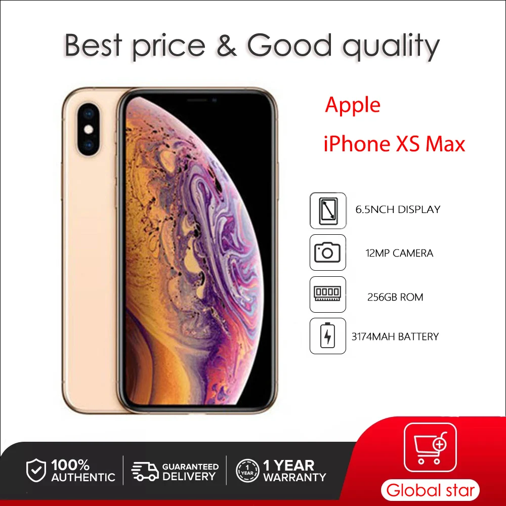 

Original Used unlock Apple iPhone XS Max Face ID Hexa-core Ios 64/256GB ROM 12MP Dual Camera NFC Smartphone