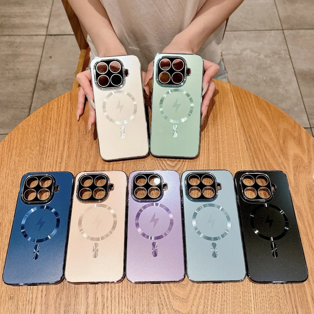 Plating Magnetic Phone Case with Matte Glass Lens Protection and Nonslip Design