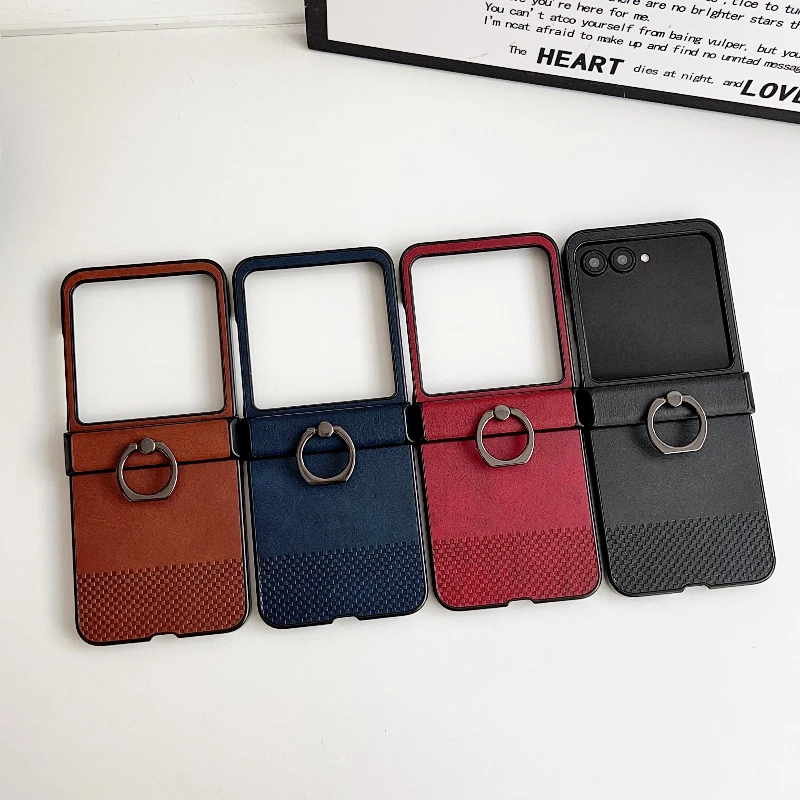 Luxury Lattice Texture Phone Case with Ring Holder, 3-Piece Set, Anti-Scratch Back Cover