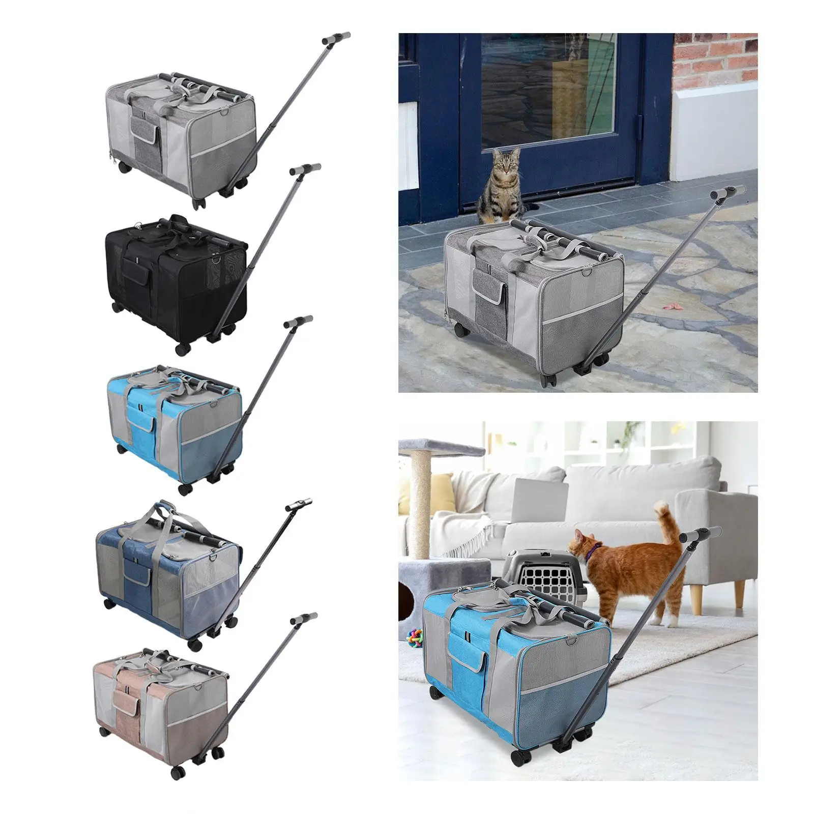 Dog And Cat Carrier with Wheels, Cat Carrier with Wheels for 2 Cats, Foldable, Soft-sided Pet Travel Bag