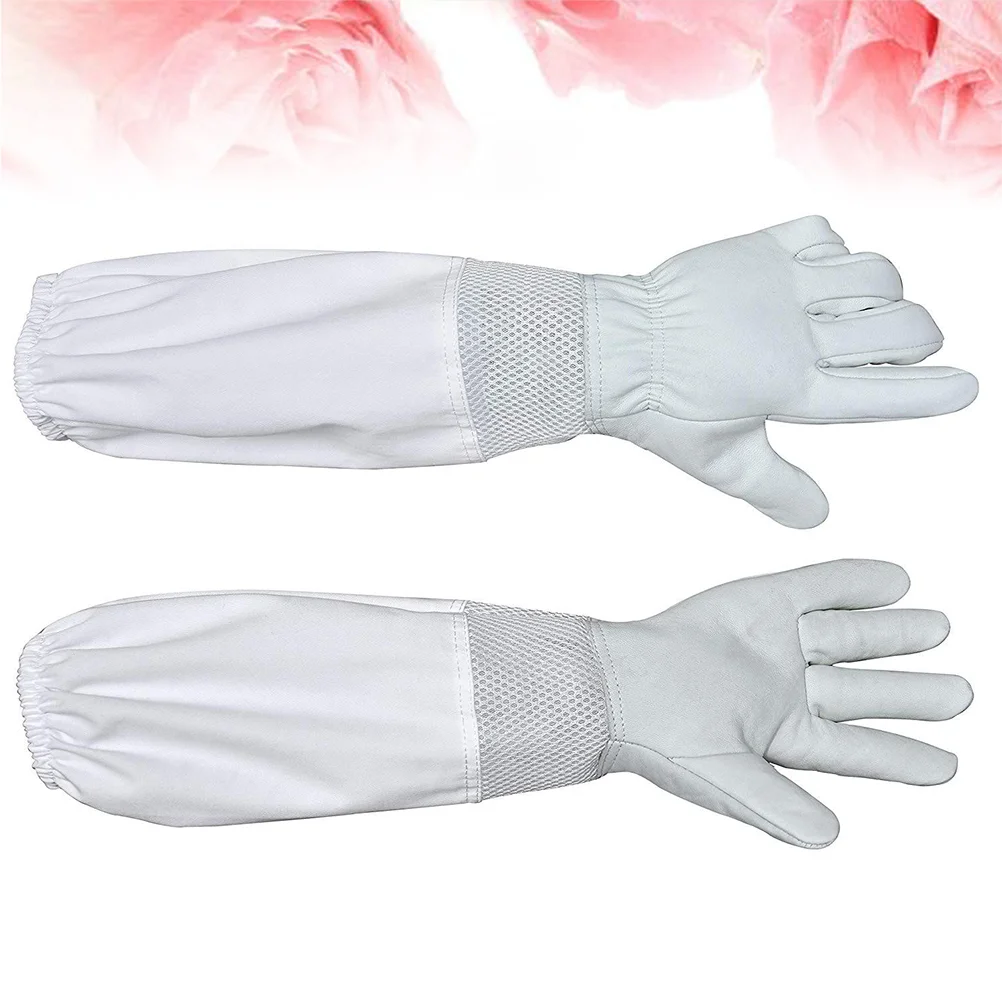 

1 Pair Beekeeping Gloves Premium Goatskin Beekeeper's Glove Long Protective Gloves Size XL (White)