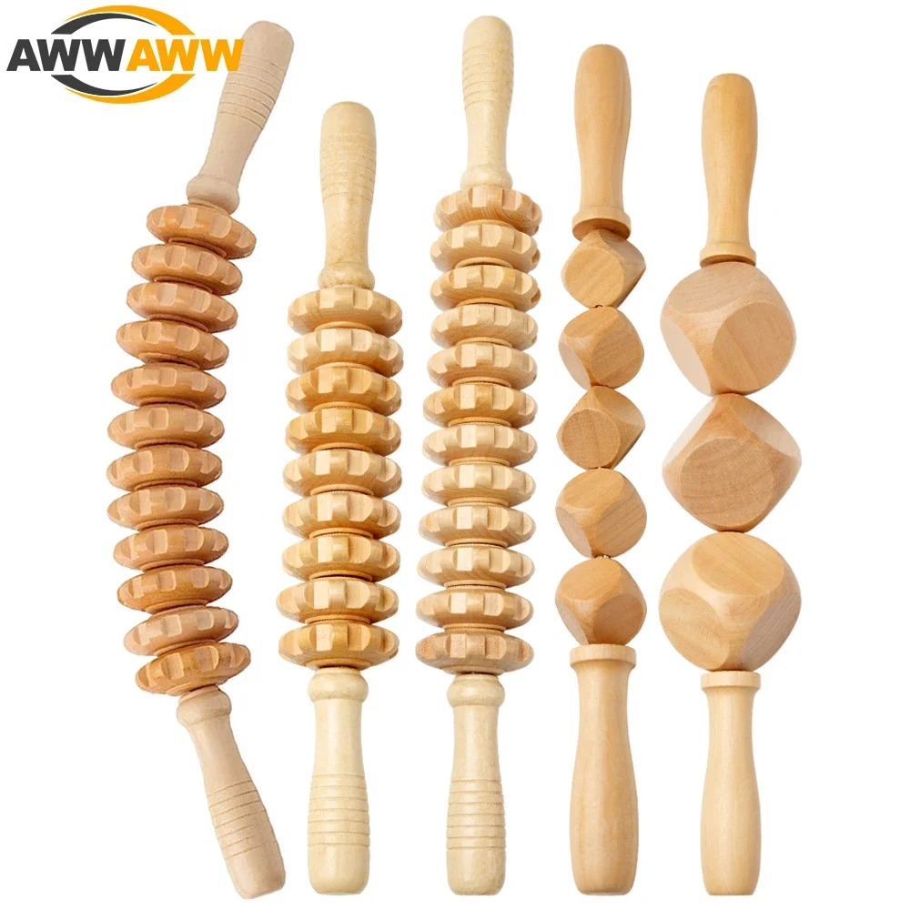 Wood Curved Massage Roller Stick Anti Cellulite Lymphatic Drainage Massager Body Gua Sha Maderotherapy Muscle Massage Relaxation 12 rollers wood therapy fasci massage tools curved wooden massage roller stick for cellulite reduction and muscle tension