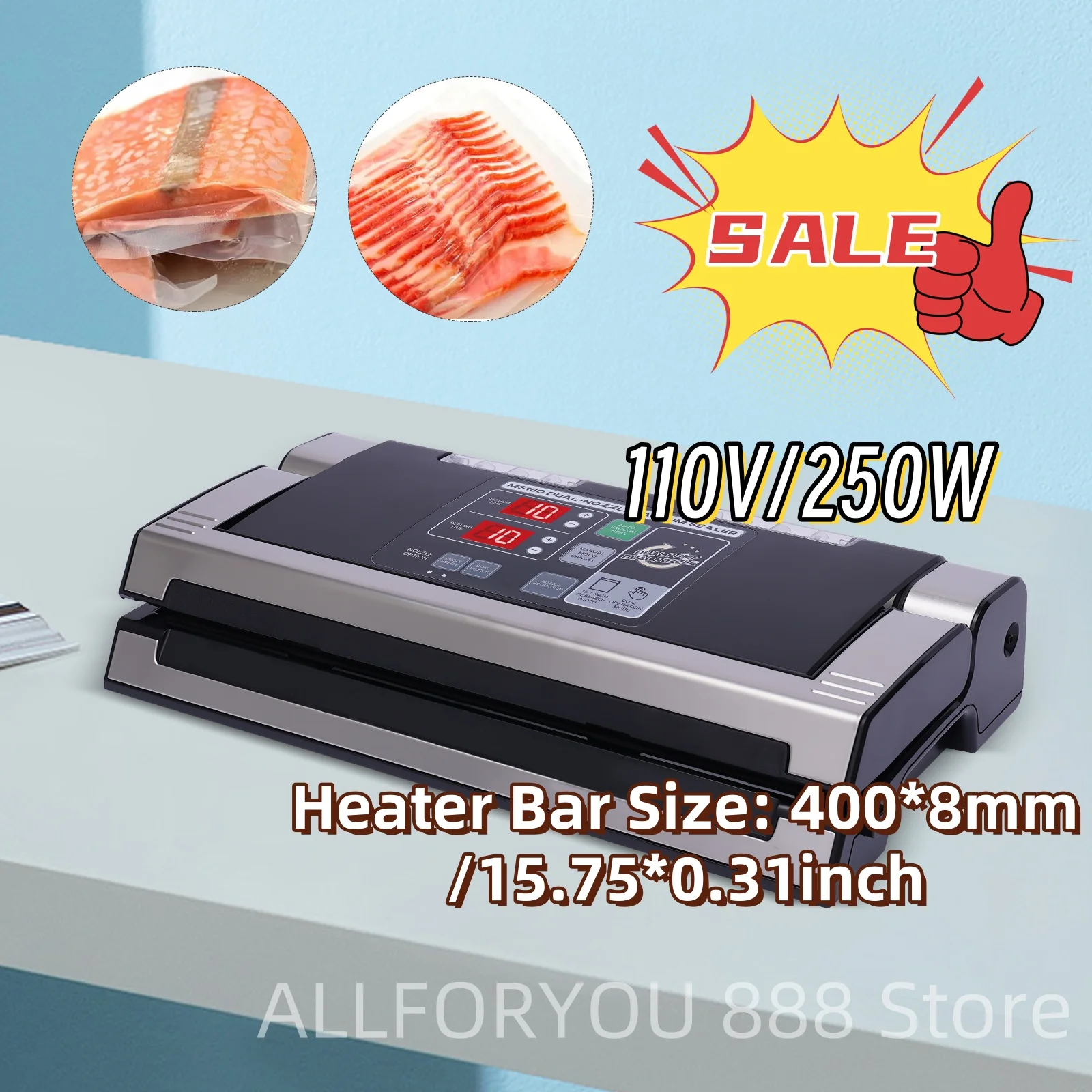 110V Vacuum Packing Sealing Machine Multipurpose Automatic Commercial  MS180 Heater Bar Size 400*8mm 220v electric foot warmer heater multipurpose winters heated pad washable plush temperature control foot insoles warming cushion