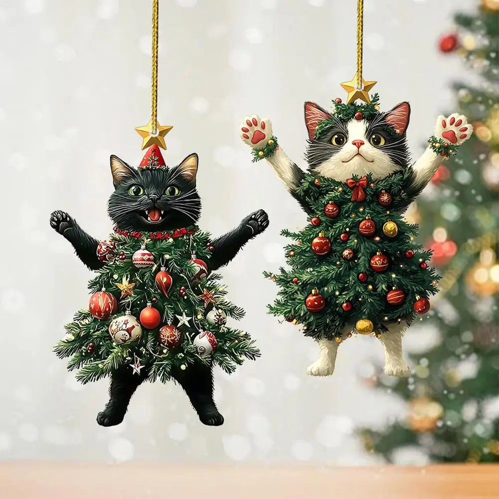 Cute Cat Christmas Tree Pendant - Hanging Ornament for Car and Backpack