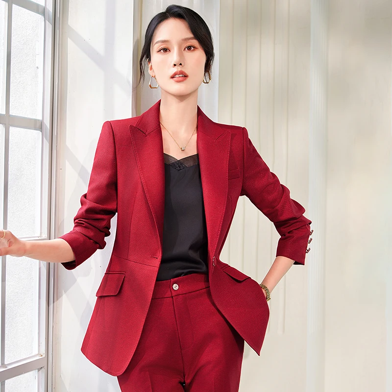 NAVIU Autumn Winter New Red Pants Suits Office Ladies Female