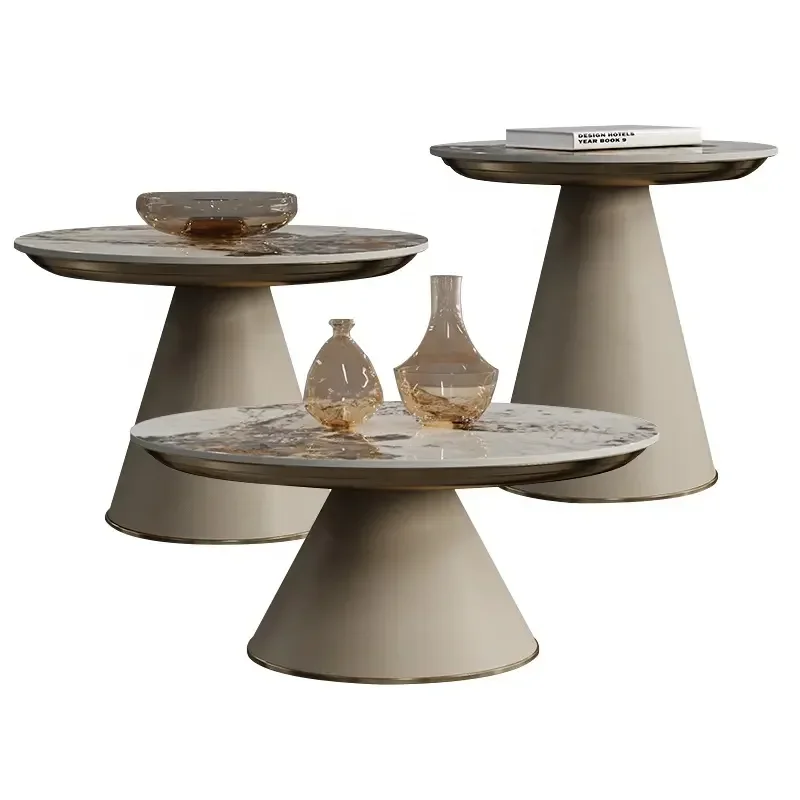Modern Nordic Style Sofa Center Table Sintered Stone Top Light Luxury Round Coffee Table Sets for Living Room