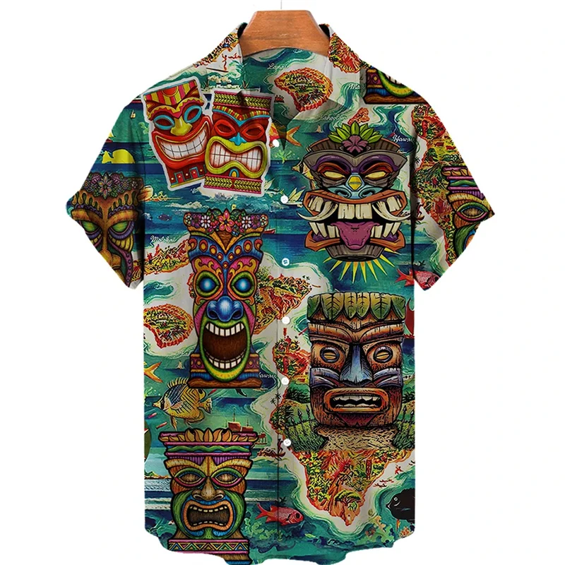 Polynesia Tiki 3D Print Blouses For Men Clothes God Statue
