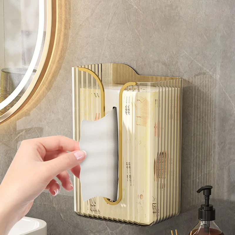 Leeseph Hanging Tissue Box Cover, Wall mount Rectangular Clear Acrylic Mask Case Holder Tissue Dispenser Box Cover for Home Use 3