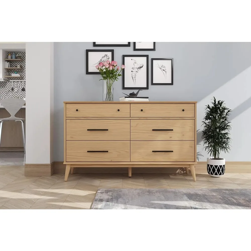 Mid-Century Solid Wood Dresser, 3/6 Drawers Storage Dresser for Living Room Bedroom 2