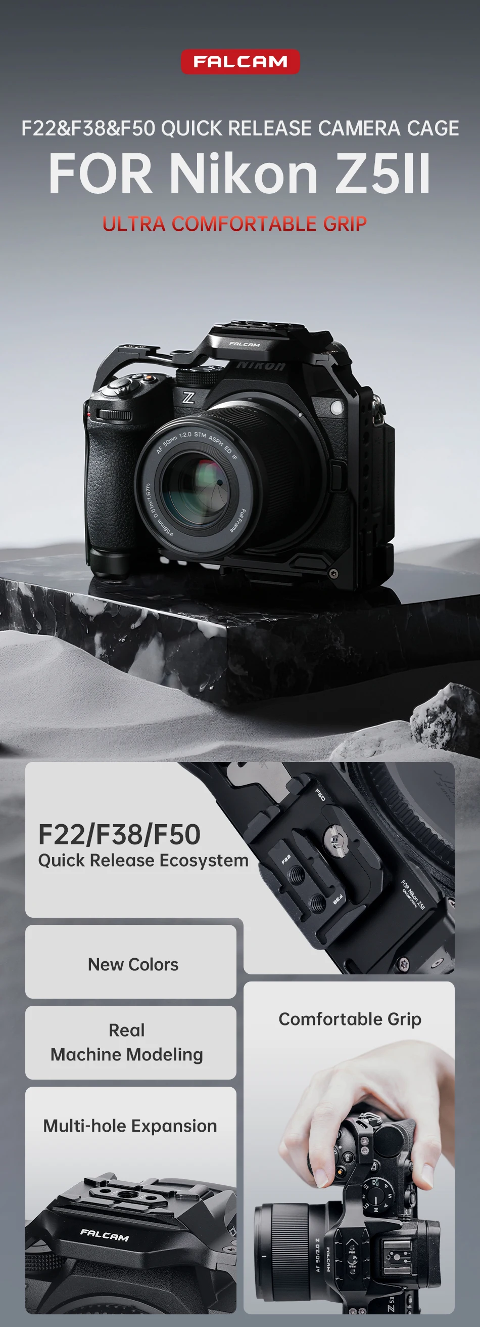Cage for Nikon Z5ii Compatible with F22&F38&F50 Quick Release Ecosystem Full fra