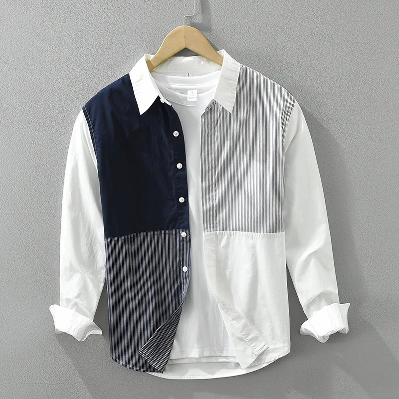 

Рубашка мужская хлопковая в стиле пэчворк, стильная модная повседневная крутая блузка с длинным рукавом, в стиле Харадзюку, Молодежная городская одежда