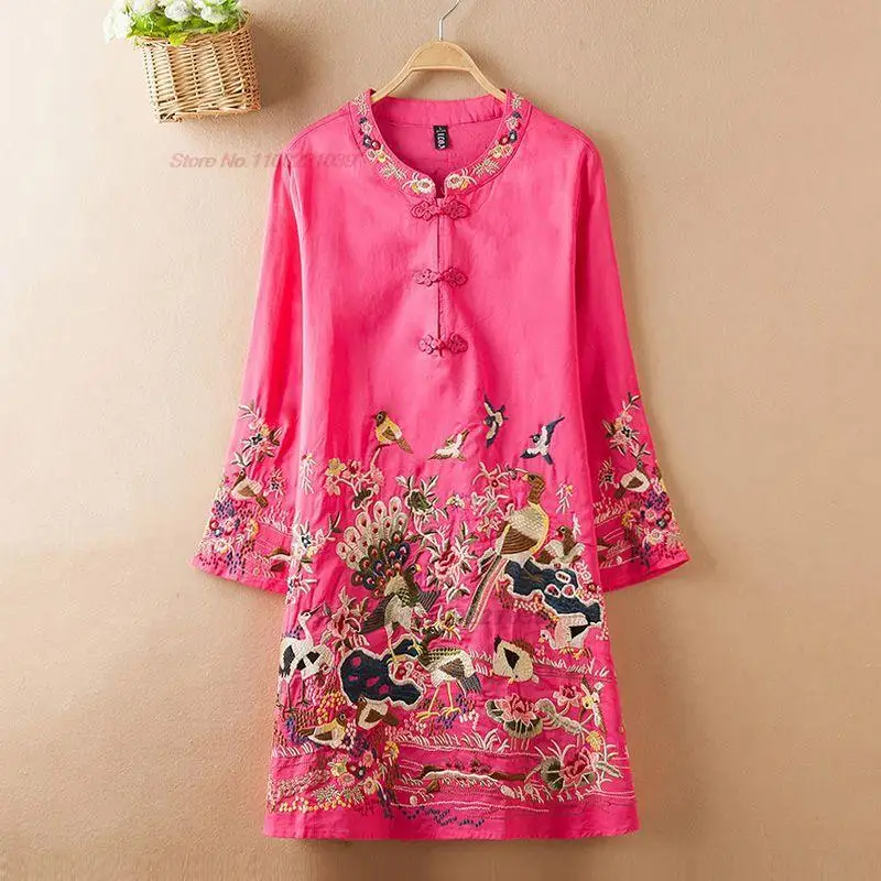 

2023 chinese vintage hanfu ethnic blouse national flower embroidery tang suit traditional chinese retro cotton linen blouse