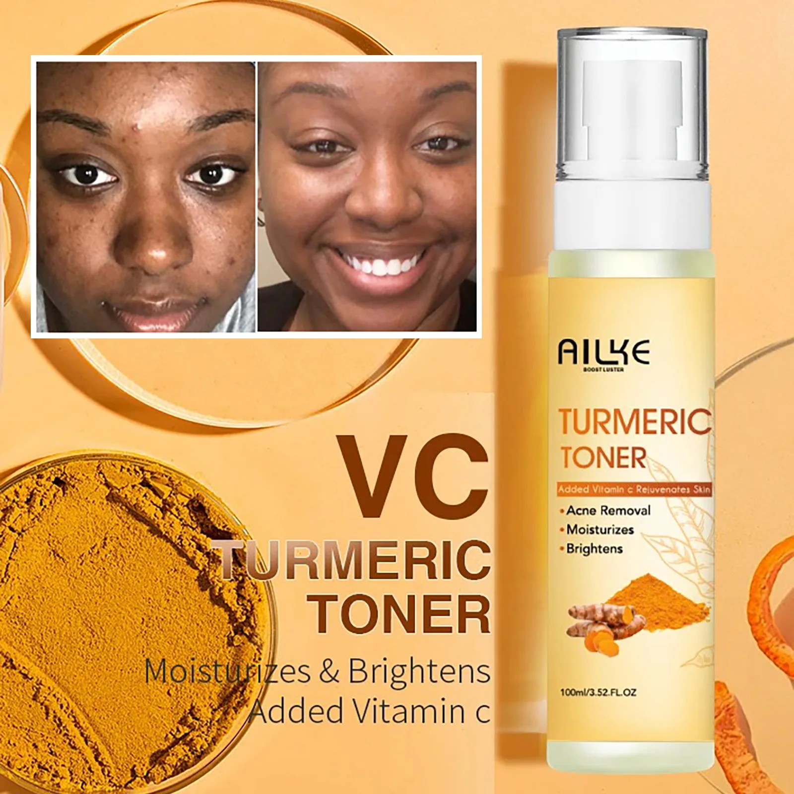 AILKE Turmeric Set, Whiten, Even Skin Tone, Hydrate, Removes Dark Spots, Lifts Dull Skin, Oil Control, Moisturize, Youthful Skin 4
