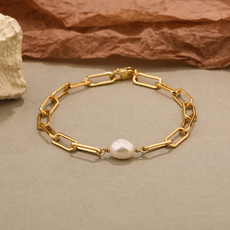 VANA Clip Chain Link Bracelet Women 18k Gold Plated Designer Natural Baroque Pearl Charm Handmade 925 Sterling Silver Bracelets