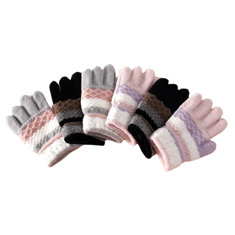 Autumn Winter Soft Knitted Baby Gloves Striped Kids Girls Boys Full Finger Gloves Autumn Winter Warm Children Mittens 3-8 Years Baby Accessories best of sale