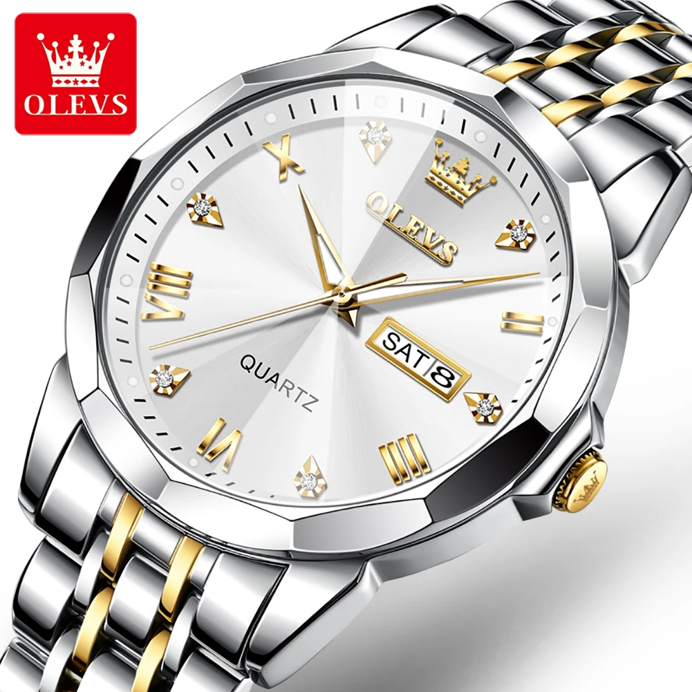 

OLEVS 9931 Quartz Watch for Men Solid Stainless Steel Strap Rhombus Design Fashion Business Wristwatch Waterproof Calendar Luxur