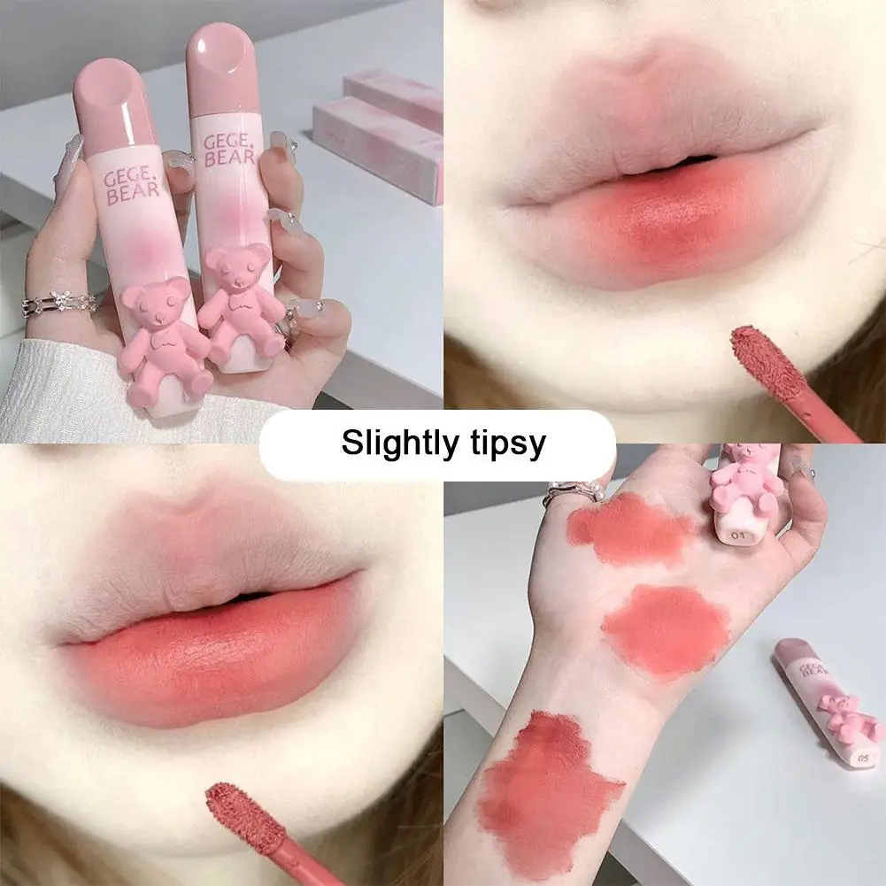 

Cute Pink Bear Velvet Matte Lip Gloss Waterproof Long-lasting Non-stick Cup Lightweight Moisturizing Smooth Makeup Cosmetics