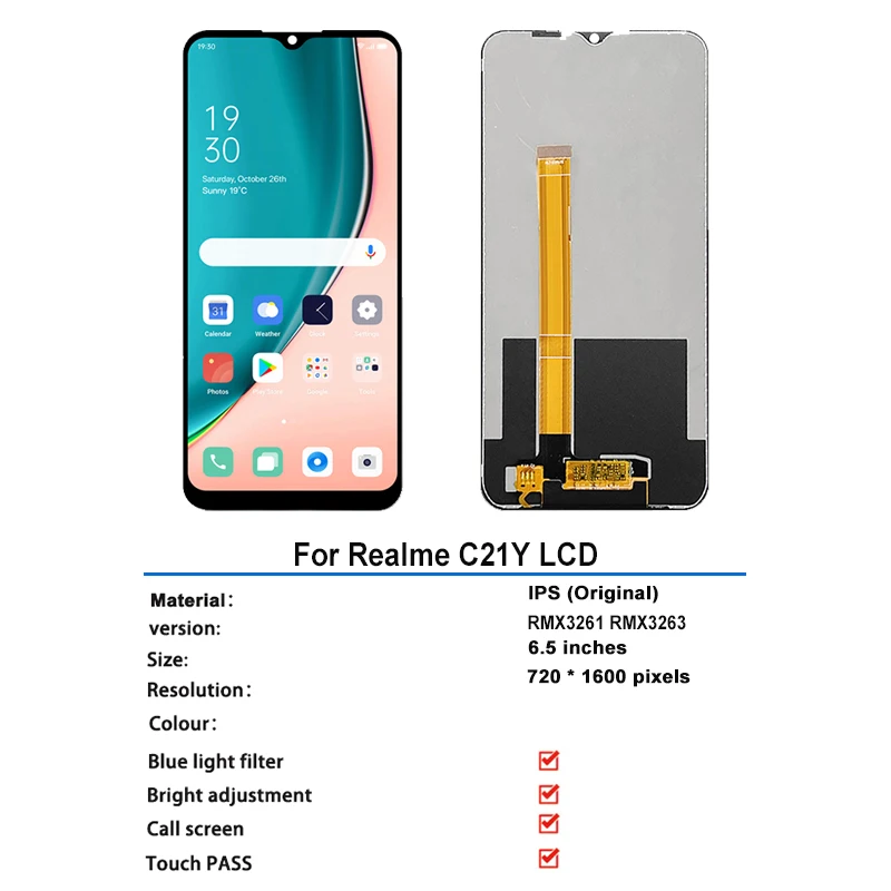 Original 6.5'' Display for Oppo Realme C21Y LCD touch screen digitizer assembly Replaceable for Realme C21Y RMX3261 RMX3263 LCD
